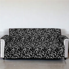Cotton Quilted Printed Sofa Cover (Black)