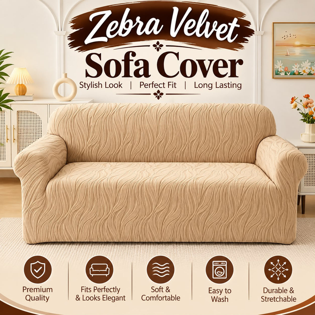 FITTED ZEBRA VALVET SOFA COVER