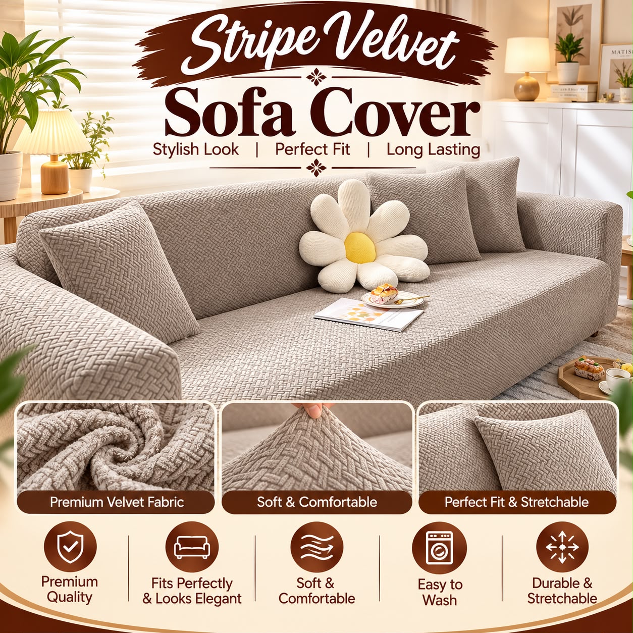 Stripe Velvet Sofa Cover