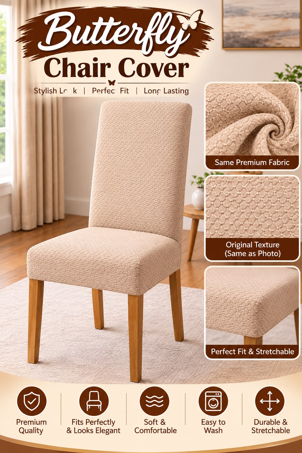 Fitted Style Butterfly Dining Chair Cover